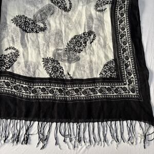 Women's Sheer Black White Wrap Scarf Shawl BOHO Essential Classic Timeless 28X70